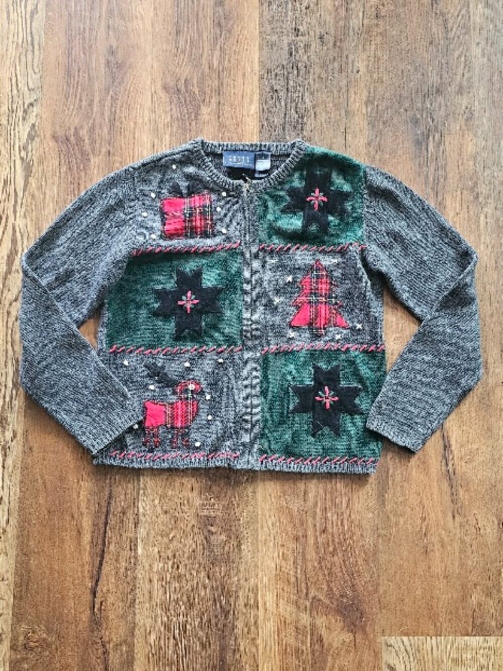 Crazy Horse Small S Christmas Holiday Zip-Up Sweater Cardigan EUC